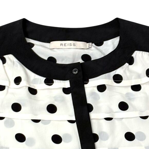 Reiss Long Sleeve Mini Dress - White with Black Polka Dots - Size 6 - Picture 2 of 16